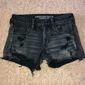 AE Black Ripped Denim Super Stretch Shorts
